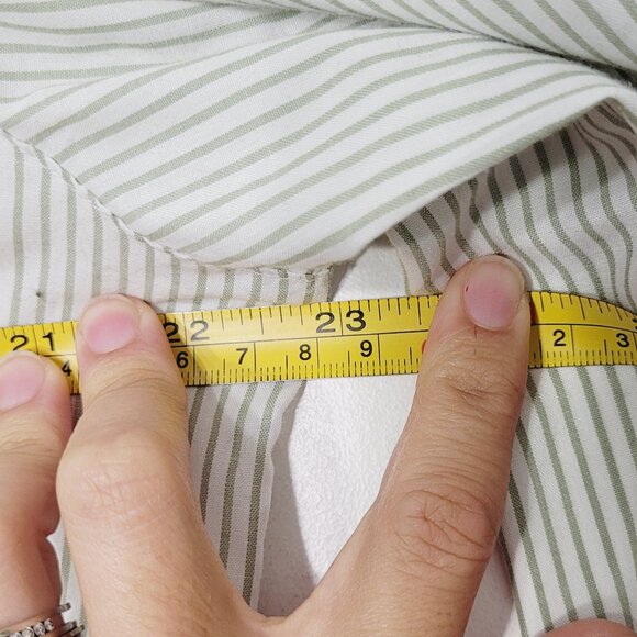 Alia White Green Striped Floral Embroidered Cotton Blend Button Down Shirt 10P - Picture 12 of 13